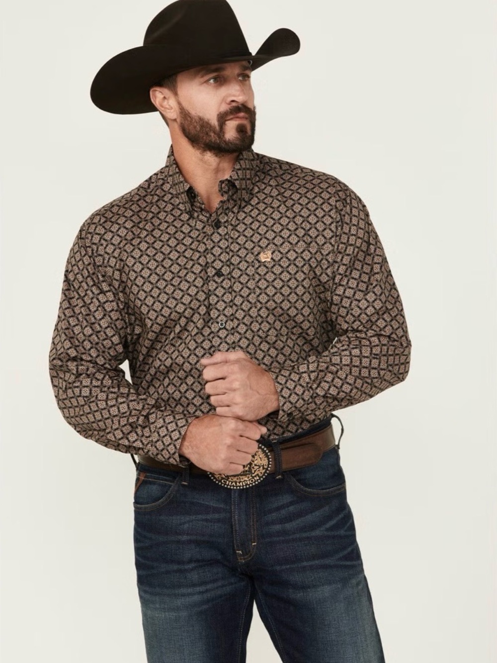 Cinch Brown Geo-Pattern Western Button-Down Shirt